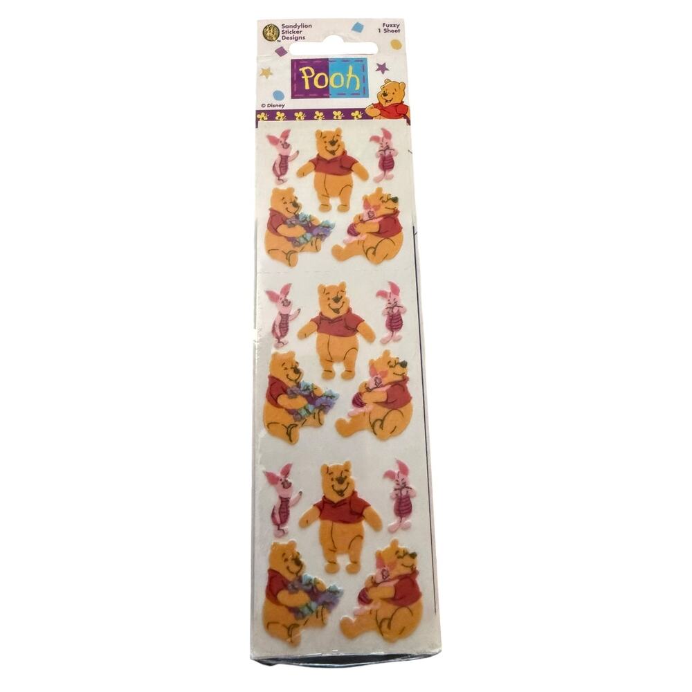 Hallmark Disney Vintage Winnie The Pooh & Piglet Fuzzy Sticker Sheet NEW